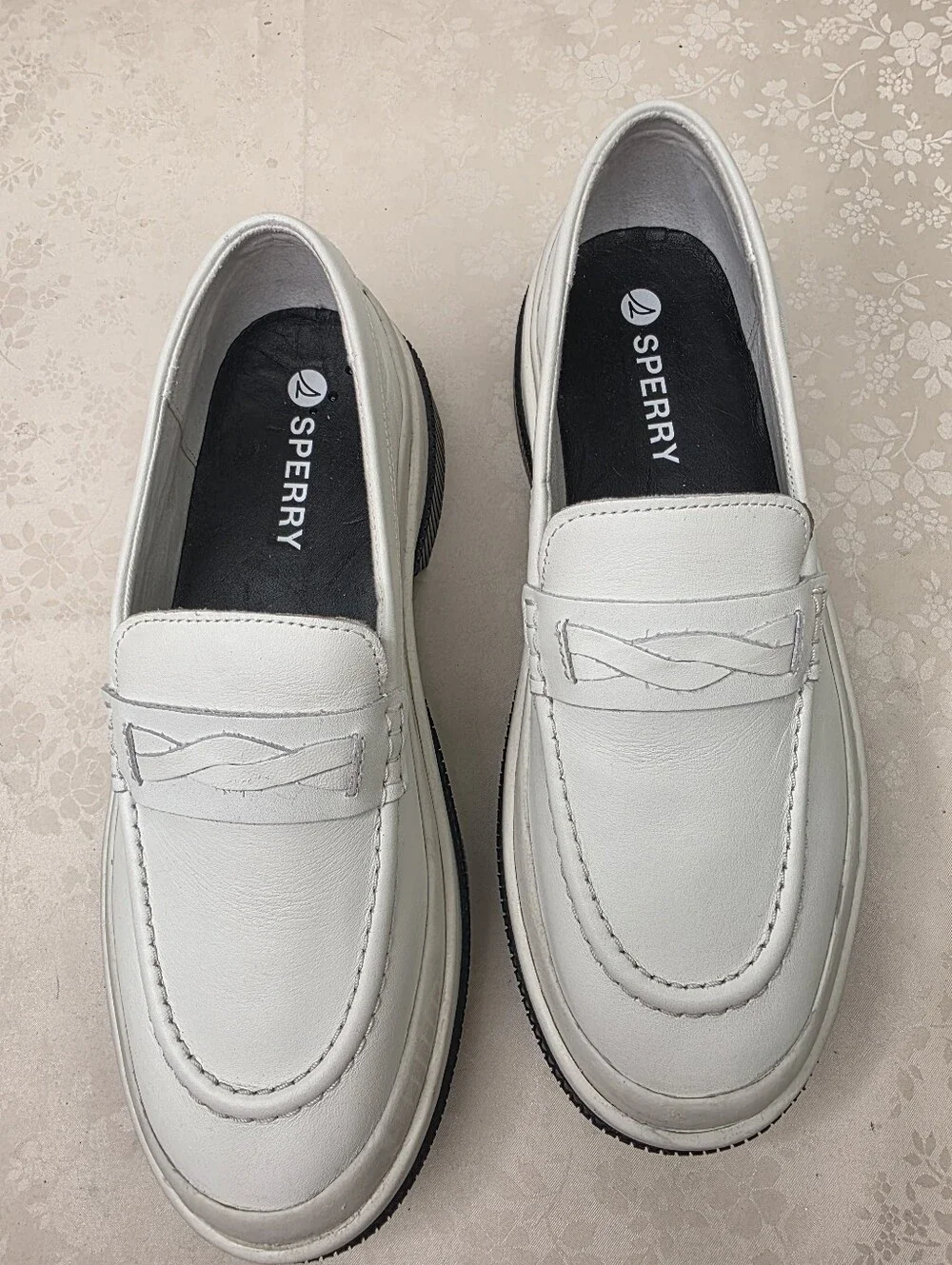Sperry White Leather Chunky Platform Penny Loafers | Size 7.5 M